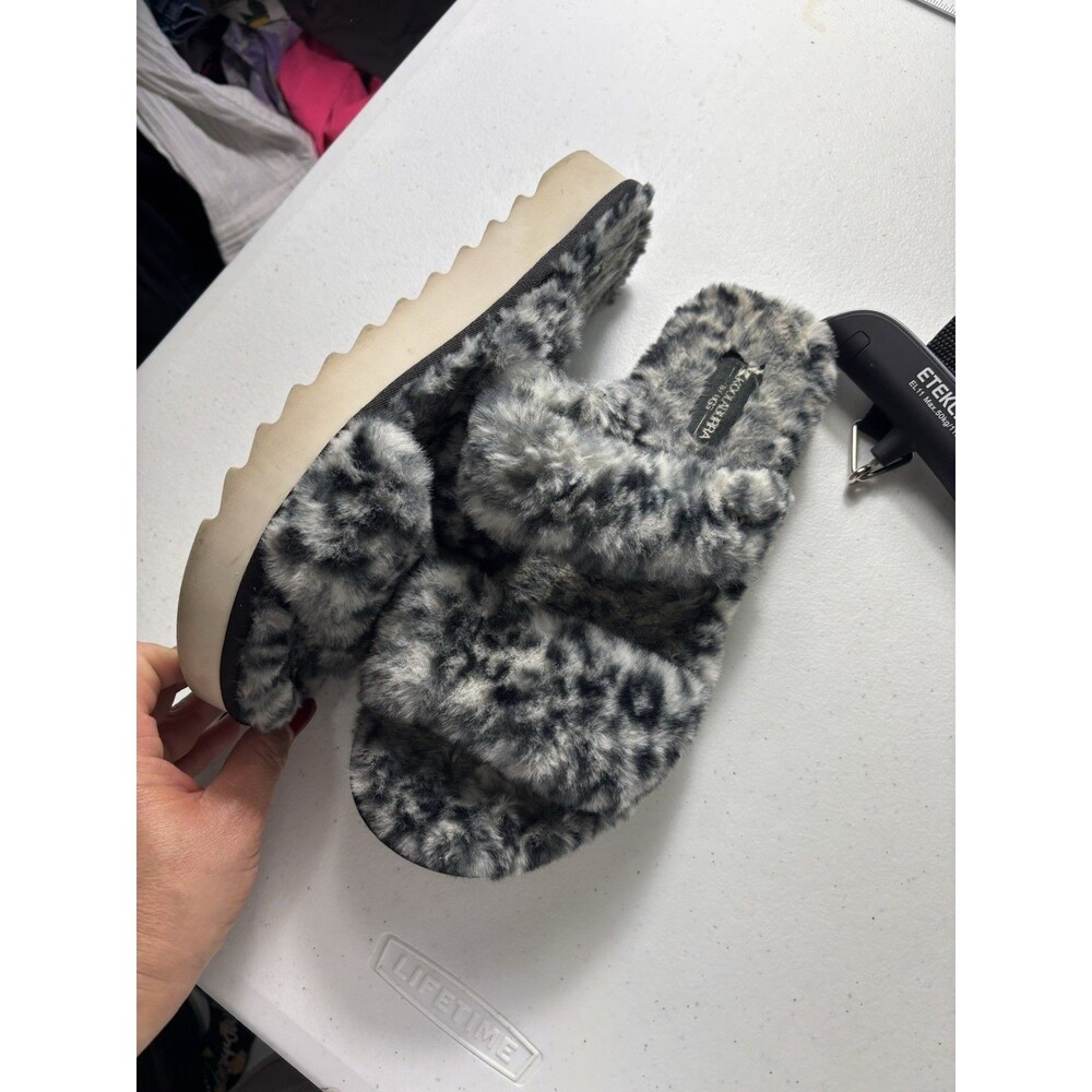 Koolaburra by UGG White Cheetah Faux-Fur Slide Sandals Fuzz On Sale Slipper 10